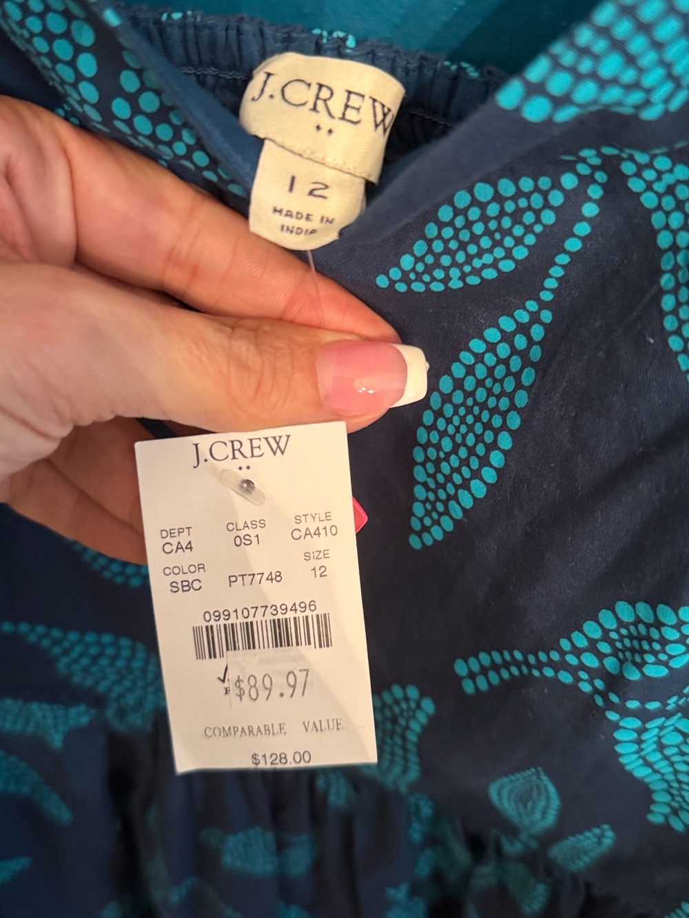 J. Crew Navy Dress with Teal Leaf Print - Picture 3 of 3